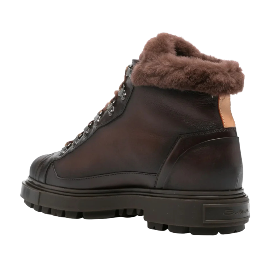 Bottines boots SANTONI randonnée fourrées cuir marron chocolat lacets