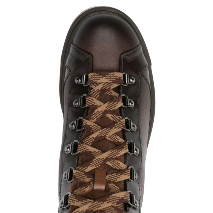 Bottines boots SANTONI randonnée fourrées cuir marron chocolat lacets