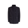 Veste parka zippée laine cachemire bleu marine poches plaquées
