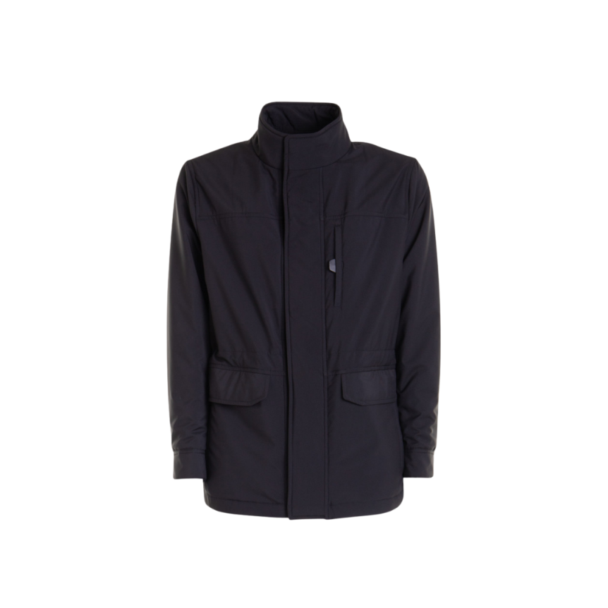 Veste parka zippée BRIONI laine cachemire bleu marine poches plaquées
