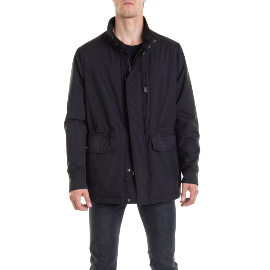 Veste parka zippée BRIONI laine cachemire bleu marine poches plaquées