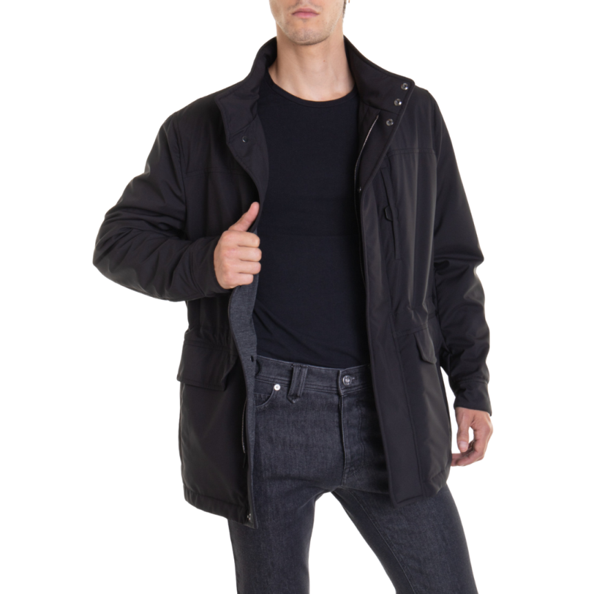 Veste parka zippée BRIONI laine cachemire bleu marine poches plaquées