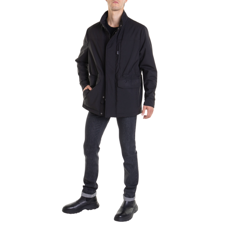 Veste parka zippée BRIONI laine cachemire bleu marine poches plaquées