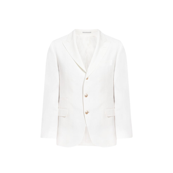 Blazer droit BRUNELLO CUCINELLI lin blanc boutons dorés
