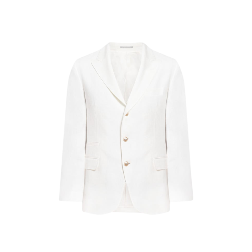 Blazer droit BRUNELLO CUCINELLI lin blanc boutons dorés