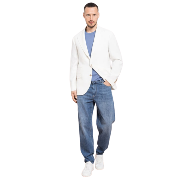 Blazer droit BRUNELLO CUCINELLI lin blanc boutons dorés