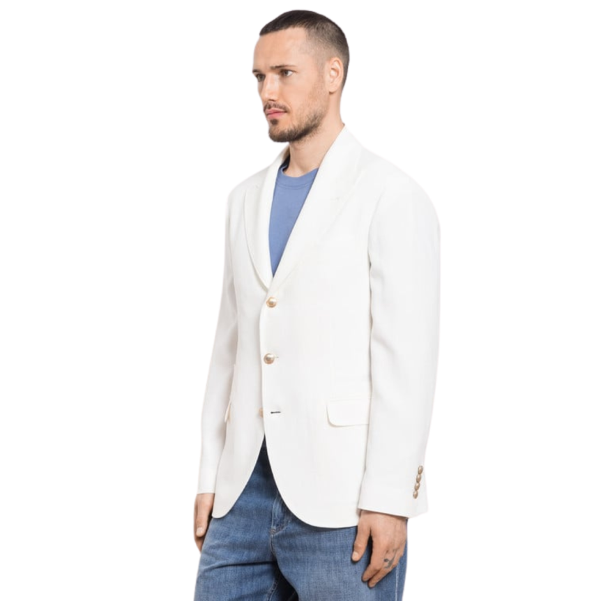 Blazer droit BRUNELLO CUCINELLI lin blanc boutons dorés