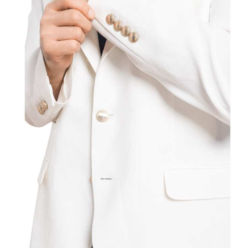 Blazer droit BRUNELLO CUCINELLI lin blanc boutons dorés