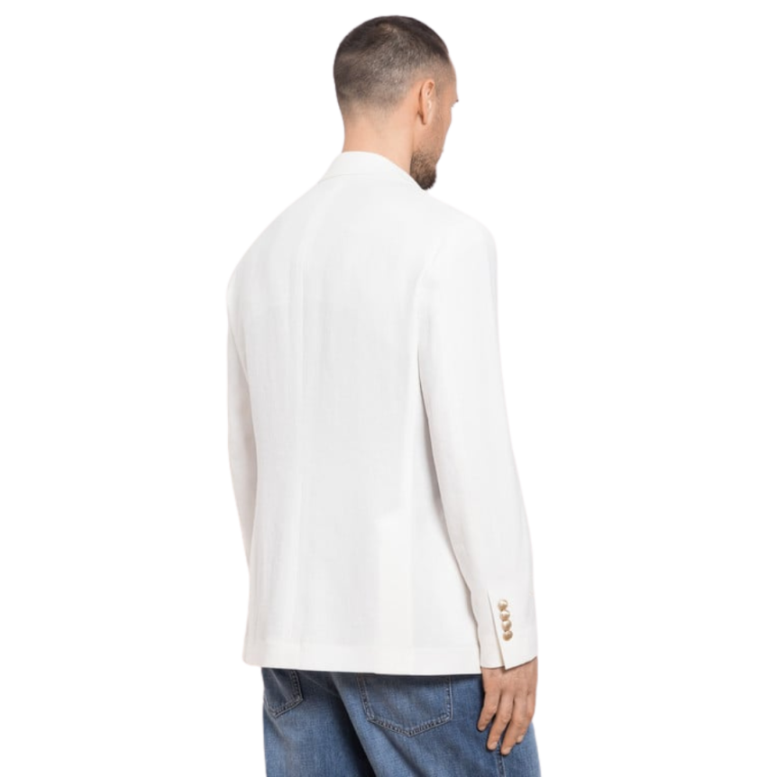 Blazer droit BRUNELLO CUCINELLI lin blanc boutons dorés