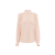 Blouse froncée col montant soie crêpe rose épaulettes poches rabats