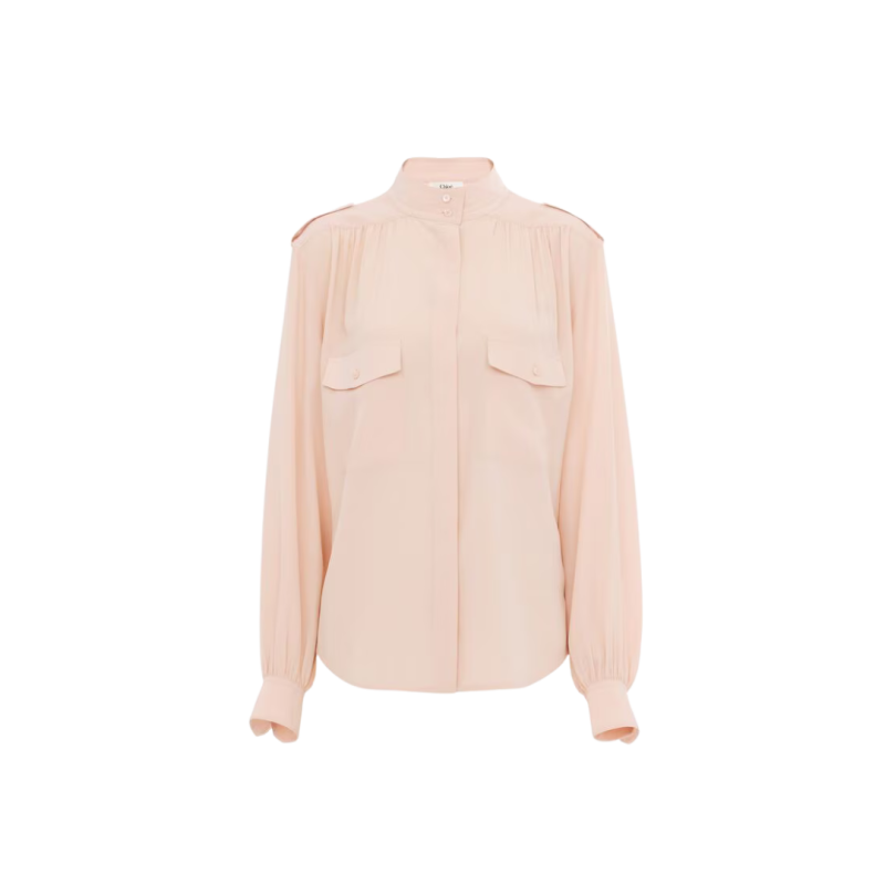 Blouse froncée col montant...