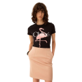 T-shirt col rond ajusté jersey coton bio noir flamants roses