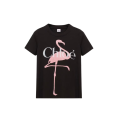 T-shirt col rond ajusté jersey coton bio noir flamants roses