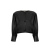Veste courte sans col cuir nappa plongé noir manches 3/4
