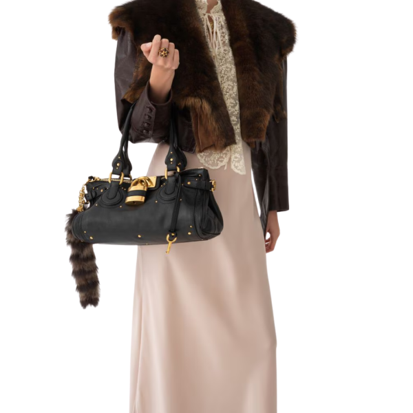 Sac porté main épaule CHLOE Paddington cuir noir cadenas doré