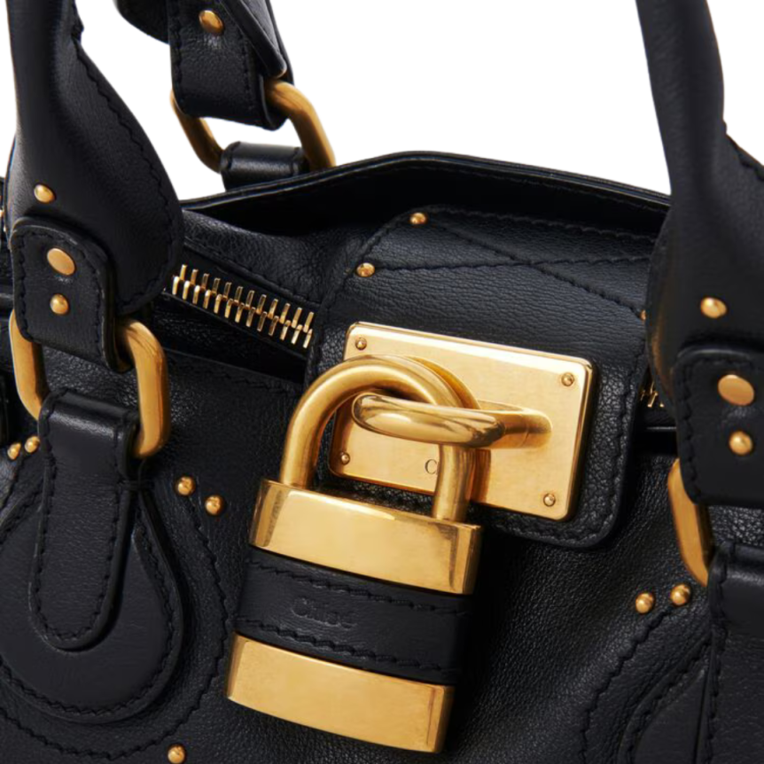 Sac porté main épaule CHLOE Paddington cuir noir cadenas doré