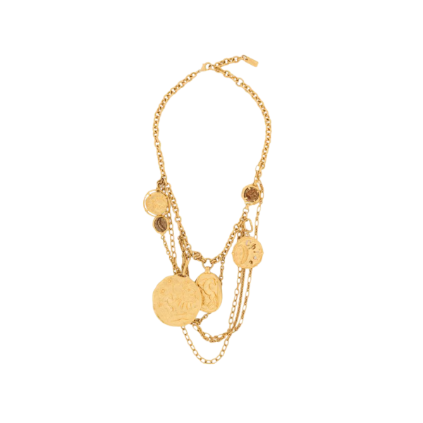 Collier plastron CHLOE multi chaînes laiton doré médailles plaque