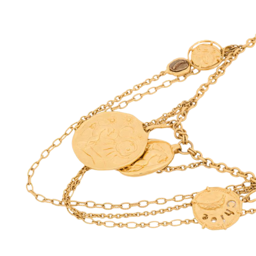 Collier plastron CHLOE multi chaînes laiton doré médailles plaque