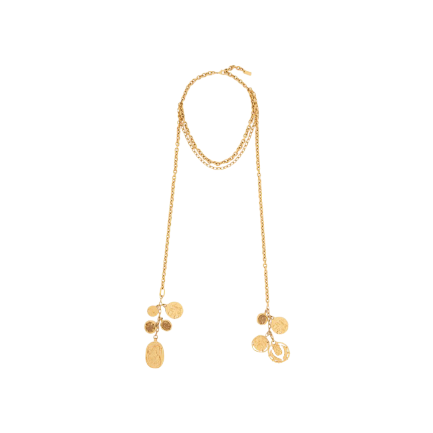 Collier long CHLOE laiton doré multi médailles