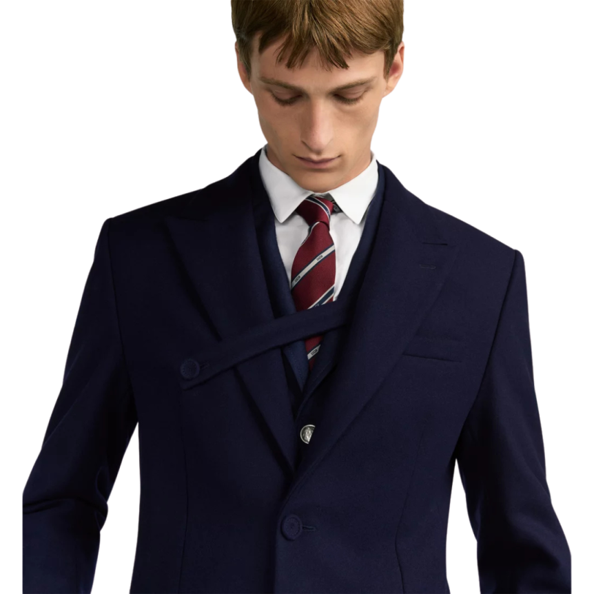 Manteau long DIOR strap boutonnée laine vierge bleu marine