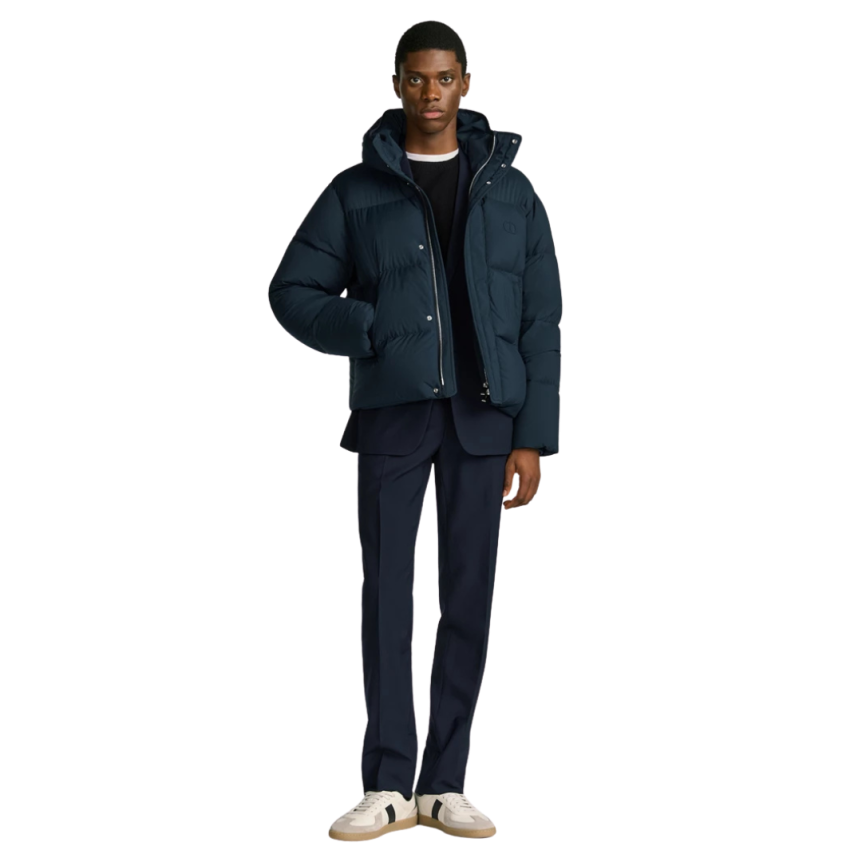 Doudoune matelassée DIOR à capuche CD Icon toile technique bleue