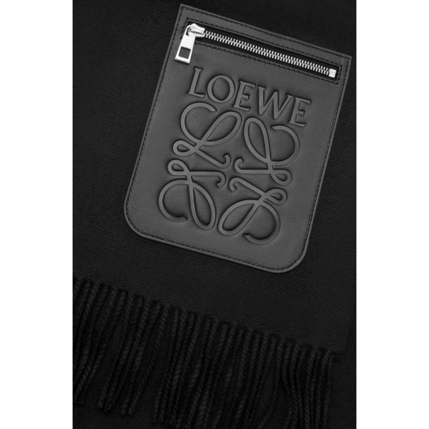 LOEWE Echarpe Laine cachemire noir bord frangé