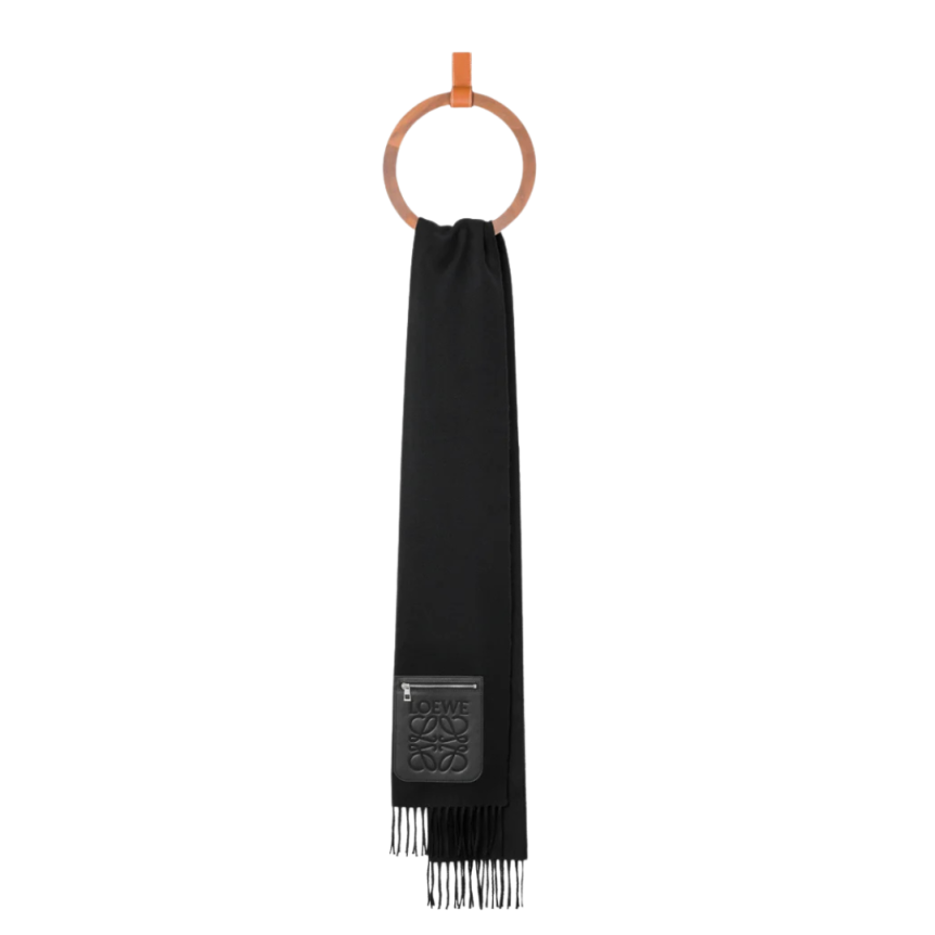 LOEWE Echarpe Laine cachemire noir bord frangé