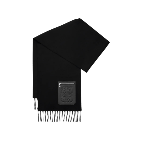 LOEWE Echarpe Laine cachemire noir bord frangé