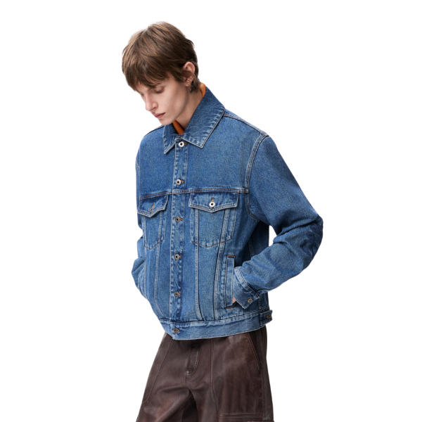 LOEWE Veste boutons denim coton lavé bleu anagramme coude