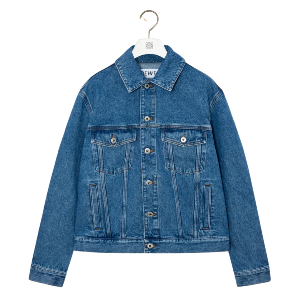 LOEWE Veste boutons denim coton lavé bleu anagramme coude