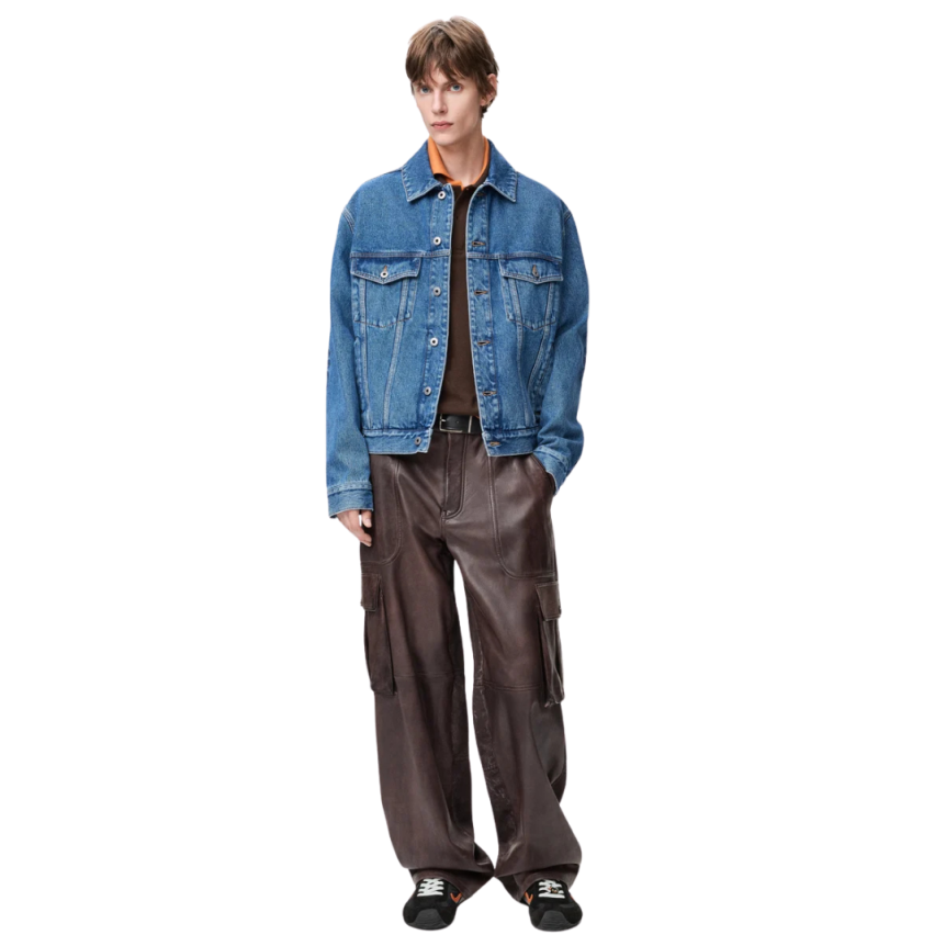 LOEWE Veste boutons denim coton lavé bleu anagramme coude