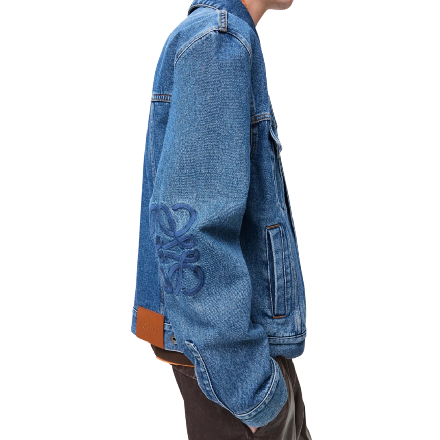 LOEWE Veste boutons denim coton lavé bleu anagramme coude