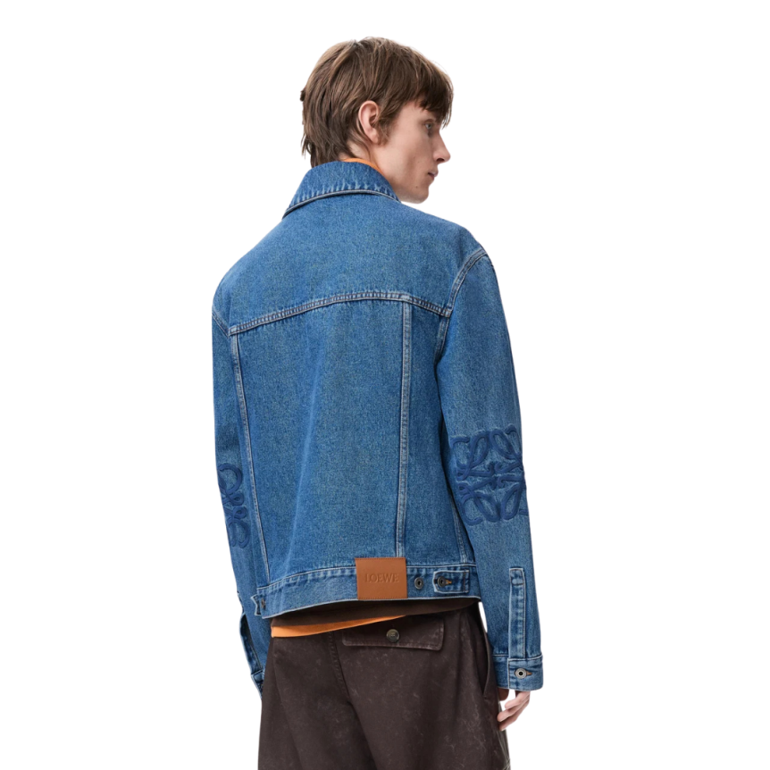 LOEWE Veste boutons denim coton lavé bleu anagramme coude