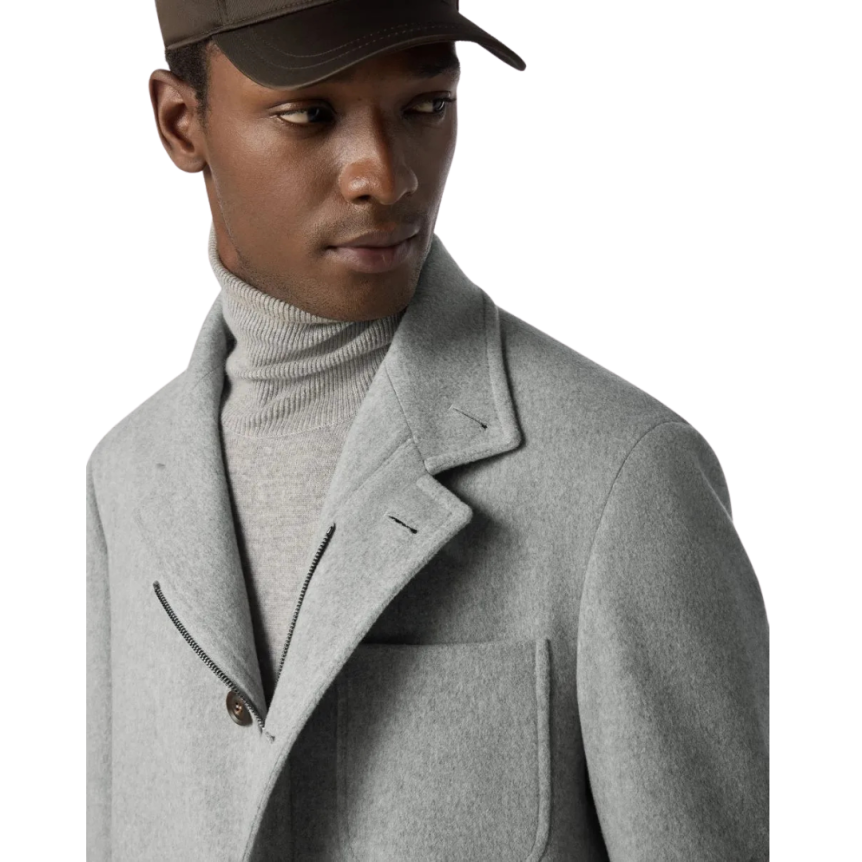 Veste col officier CORNELIANI castorine pure laine gris clair zippée poche plaquée