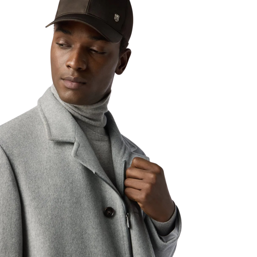 Veste col officier CORNELIANI castorine pure laine gris clair zippée poche plaquée