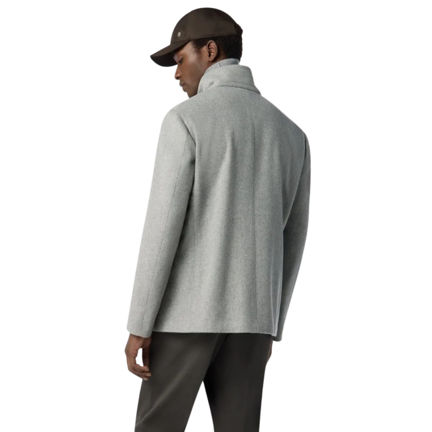 Veste col officier CORNELIANI castorine pure laine gris clair zippée poche plaquée