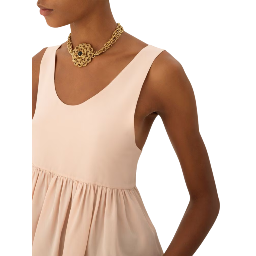 Top fluide CHLOE sans manches froncé crêpe de chine soie bio rose