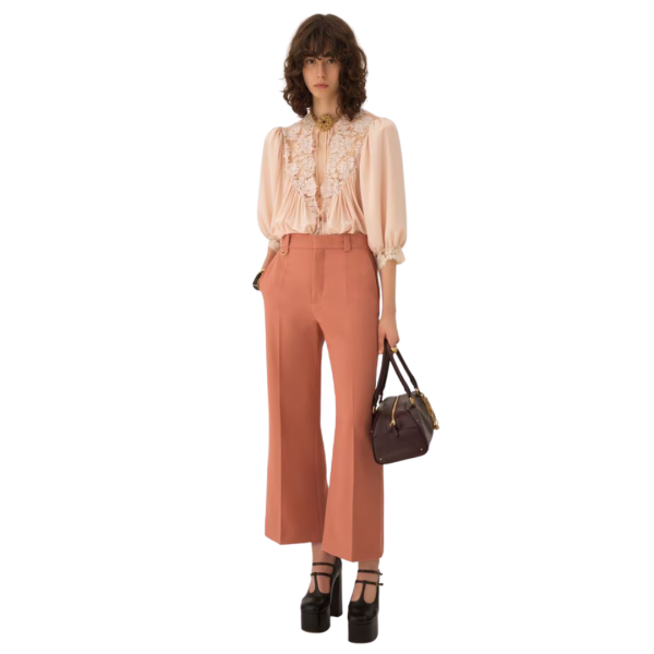 Pantalon bootcut CHLOE évasé gabardine laine rose
