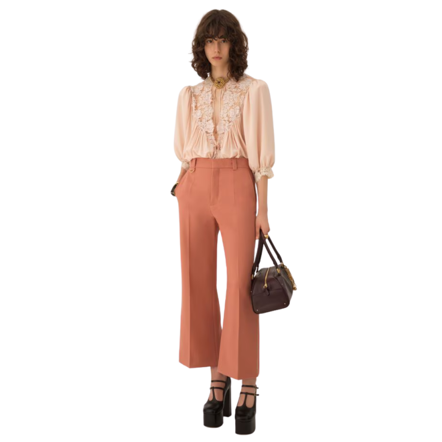 Pantalon bootcut CHLOE évasé gabardine laine rose