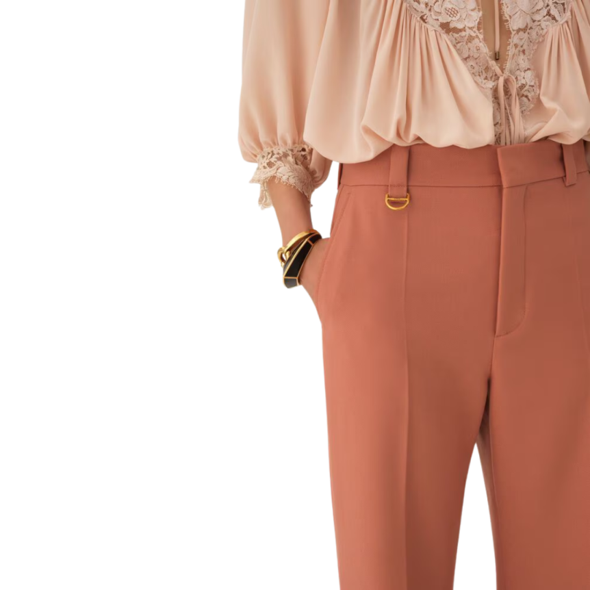 Pantalon bootcut CHLOE évasé gabardine laine rose