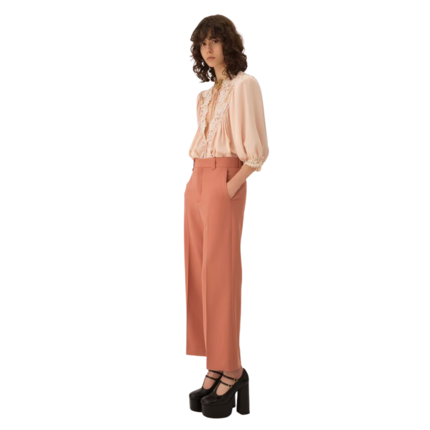 Pantalon bootcut CHLOE évasé gabardine laine rose