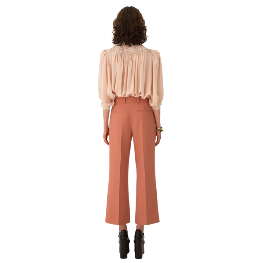 Pantalon bootcut CHLOE évasé gabardine laine rose