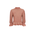 Pull col montant volants maille lurex rose manches bouffantes