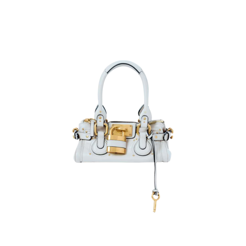 Sac porté main CHLOE Paddington cuir bleu ciel grisé cadenas oversize