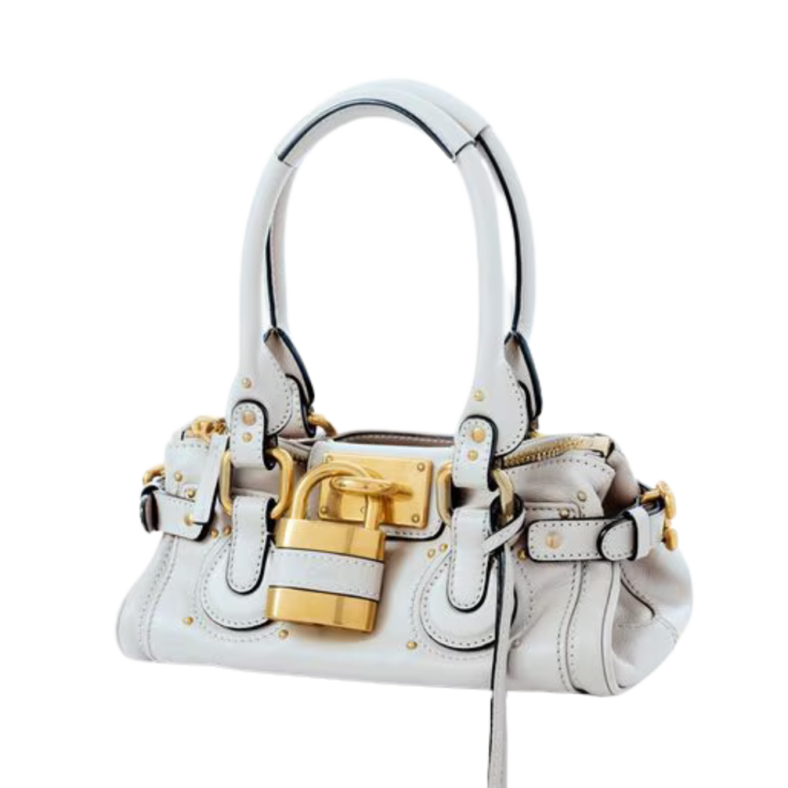 Sac porté main CHLOE Paddington cuir bleu ciel grisé cadenas oversize