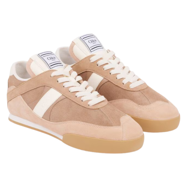 Basket basse CHLOE Kick resille cuir velours vieux rose