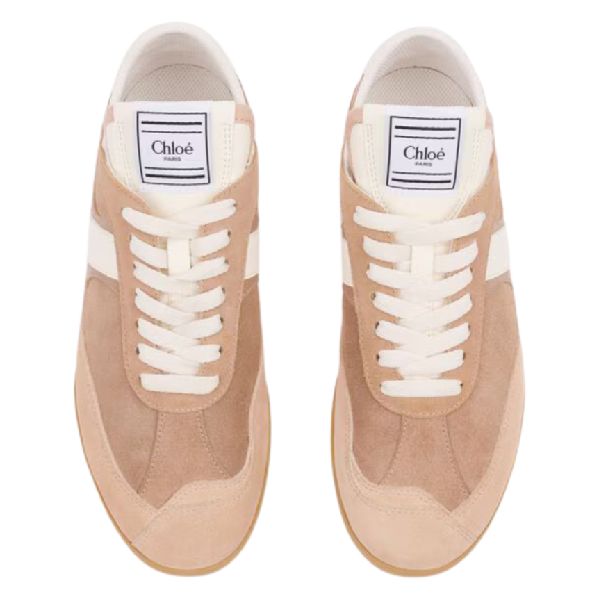 Basket basse CHLOE Kick resille cuir velours vieux rose