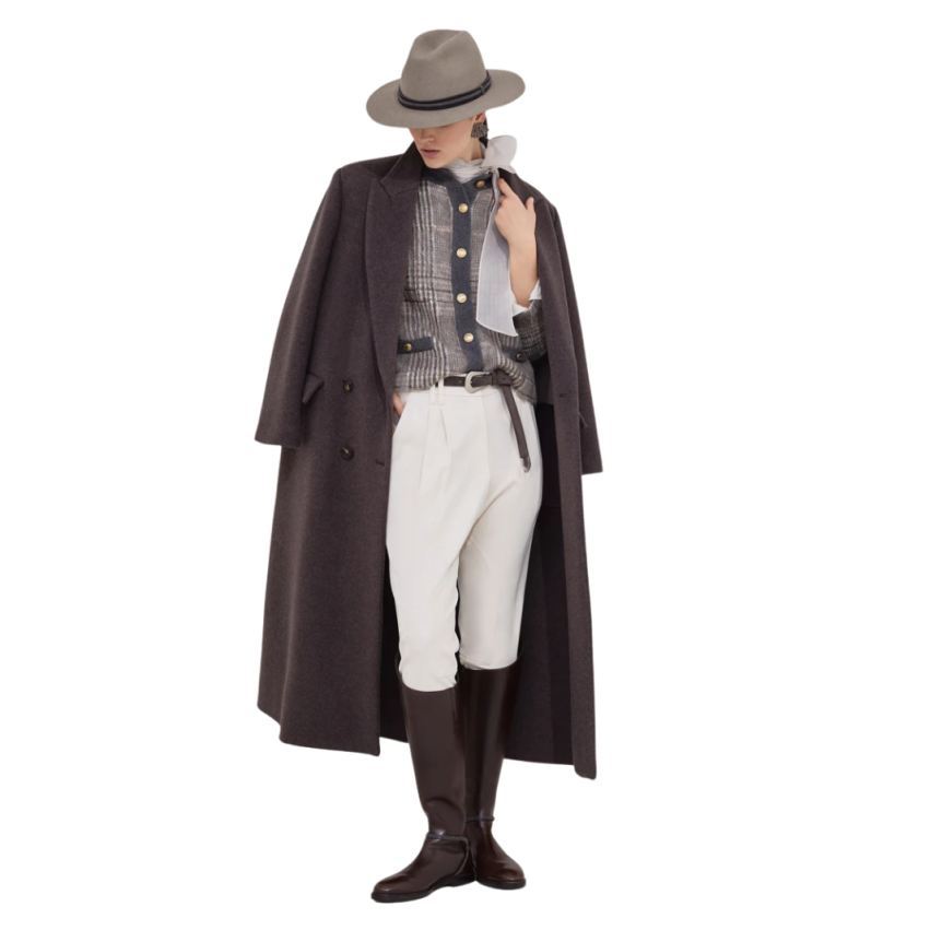 Manteau confection BRUNELLO CUCINELLI main drap laine vierge cachemire marron Monile