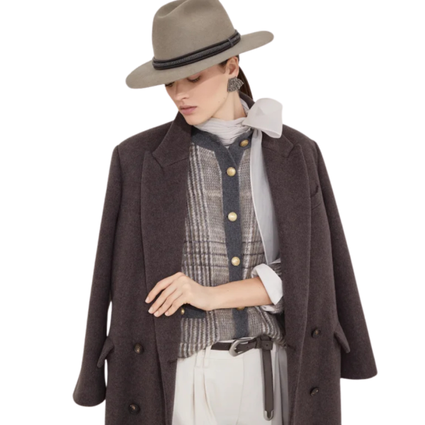 Manteau confection BRUNELLO CUCINELLI main drap laine vierge cachemire marron Monile