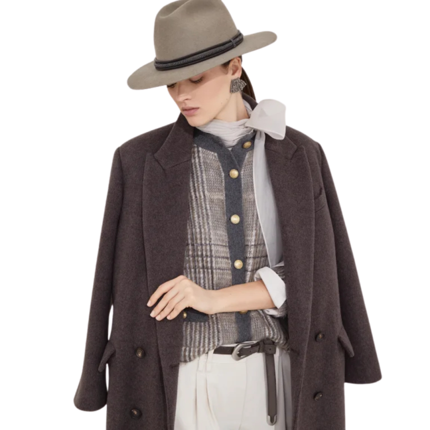 Manteau confection BRUNELLO CUCINELLI main drap laine vierge cachemire marron Monile